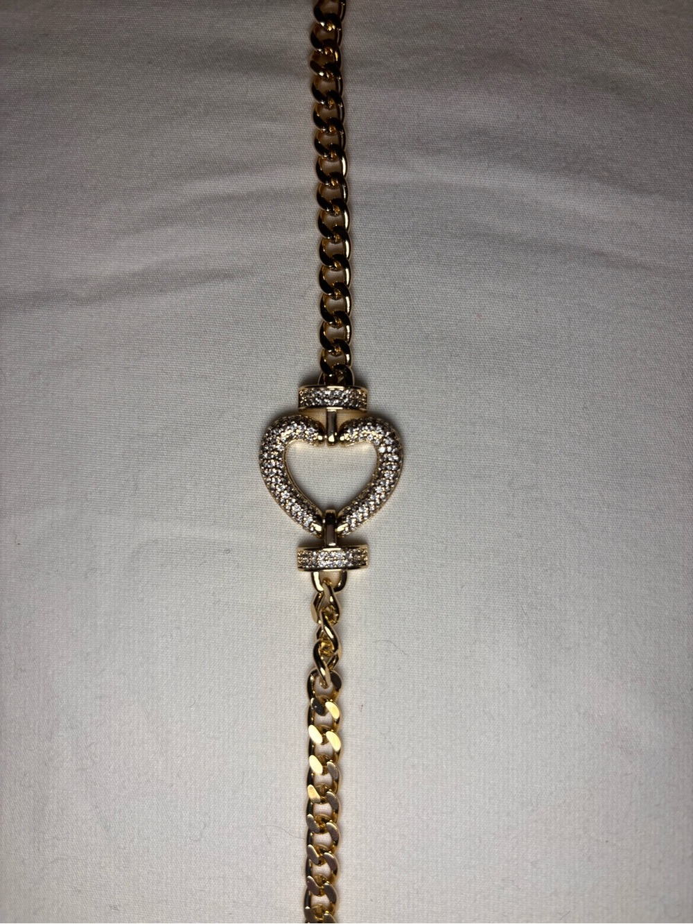Heart Gold Tone Link Bracelet with Pave Crystals